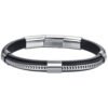 Bracciale Uomo Luca Barra In Pelle Nera E Acciaio