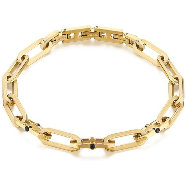 Bracciale Uomo Brosway A Catena In Acciaio Dorato E Cristalli Neri 3 - Verre Gioielli Bracciale Uomo Brosway A Catena In Acciaio Dorato E Cristalli Neri