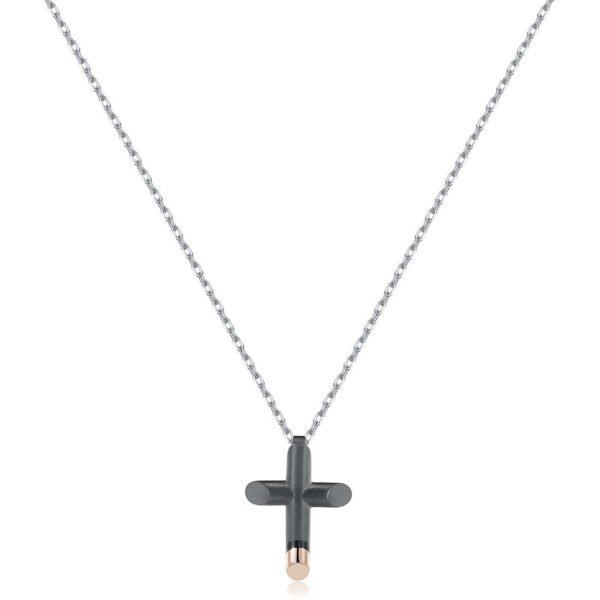 Collana Uomo Brosway In Acciaio Nero E Dorato Con Croce