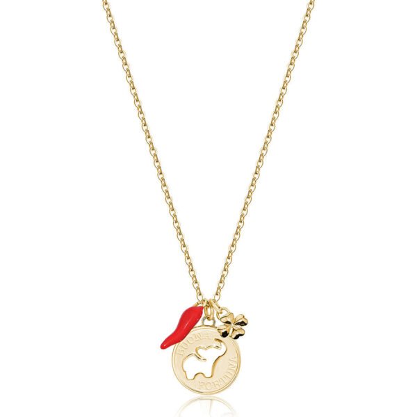Collana Donna Brosway In Acciaio Dorato Con Elefante Quadrifoglio E Cornetto