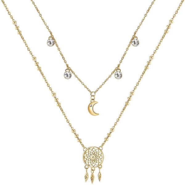 Collana Donna Brosway In Acciaio Dorato Doppio Filo Con Acchiappasogni E Luna Pendenti 3 - Verre Gioielli Collana Donna Brosway In Acciaio Dorato Doppio Filo Con Acchiappasogni E Luna Pendenti