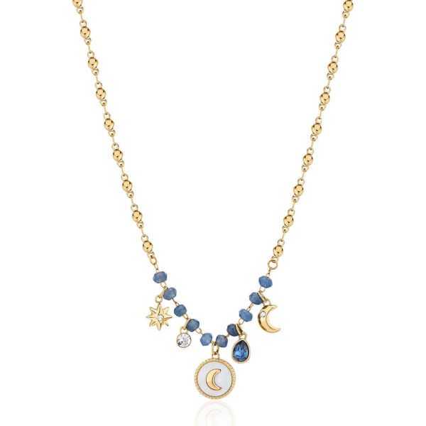 Collana Donna Brosway In Acciaio Dorato Con Cristalli Blu E Charms Pendenti 3 - Verre Gioielli Collana Donna Brosway In Acciaio Dorato Con Cristalli Blu E Charms Pendenti