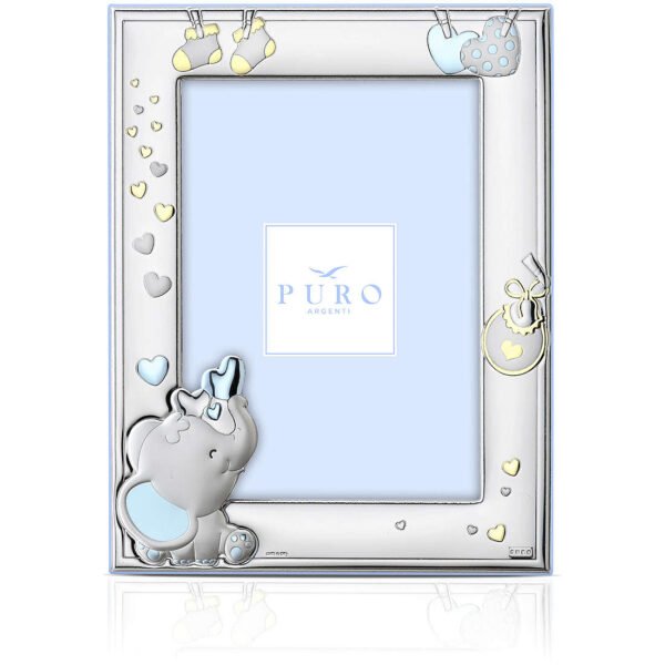 Cornice Portafoto Baby Celeste Puro In Argento 925 Con Elefantino 3 - Verre Gioielli Cornice Portafoto Baby Celeste Puro In Argento 925 Con Elefantino