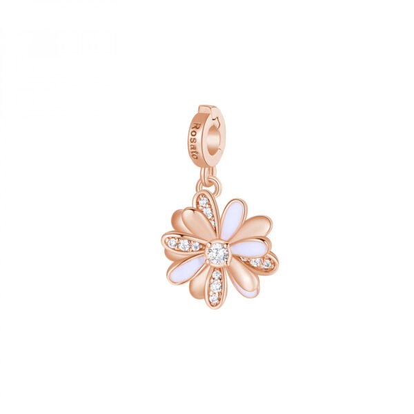 Charm Rosato In Argento 925 Placcato Oro Rosa A Margherita Con Zirconi Bianchi