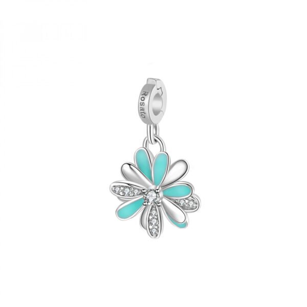 Charm Rosato In Argento 925 A Margherita Con Zirconi Bianchi E Smalto Turchese 3 - Verre Gioielli Charm Rosato In Argento 925 A Margherita Con Zirconi Bianchi E Smalto Turchese