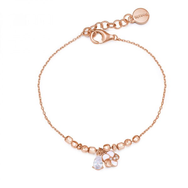 Bracciale Donna Rosato In Argento 925 Placcato Oro Rosa Con Fiore Di Loto E Cubic Zirconia 3 - Verre Gioielli Bracciale Donna Rosato In Argento 925 Placcato Oro Rosa Con Fiore Di Loto E Cubic Zirconia