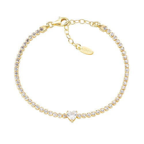 Bracciale Tennis Donna Amen In Argento 925 Dorato Con Zirconi Bianchi E Cuore 3 - Verre Gioielli Bracciale Tennis Donna Amen In Argento 925 Dorato Con Zirconi Bianchi E Cuore