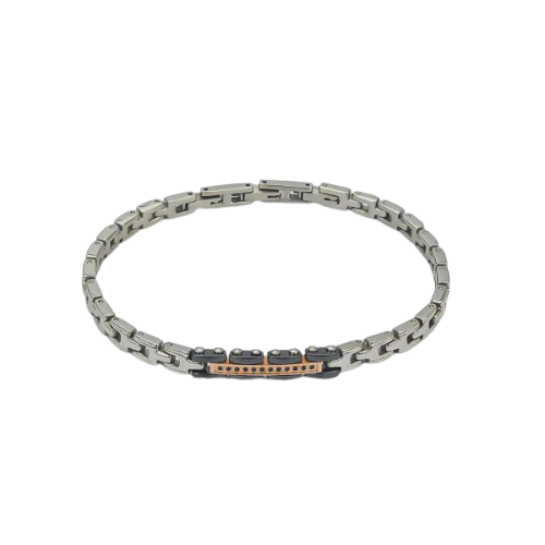 Bracciale Uomo Boccadamo Man In Acciaio Bicolore Con Pvd Rosato E Cristalli Neri 3 - Verre Gioielli Bracciale Uomo Boccadamo Man In Acciaio Bicolore Con Pvd Rosato E Cristalli Neri
