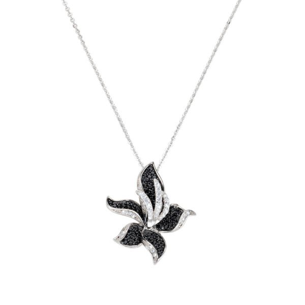 Collana Donna Amen In Argento 925 Con Orchidea E Zirconi Bianchi E Neri