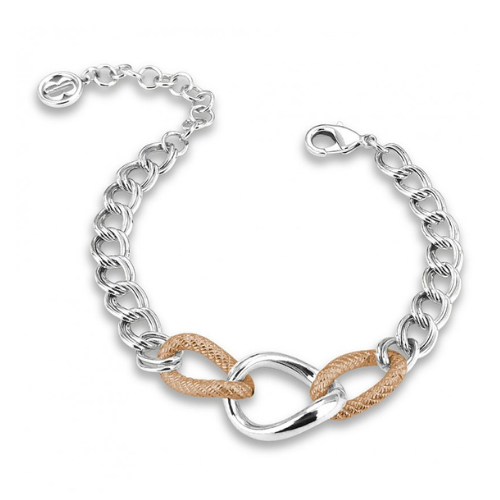 Bracciale Donna Boccadamo A Doppia Catena Groumette In Bronzo Argentato E Dorato