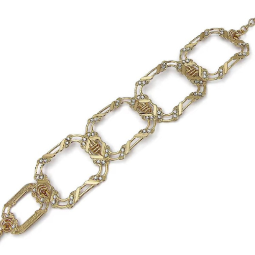 Bracciale Donna Boccadamo A Maglia Quadrata In Bronzo Dorato E Cristalli Bianchi 3 - Verre Gioielli Bracciale Donna Boccadamo A Maglia Quadrata In Bronzo Dorato E Cristalli Bianchi