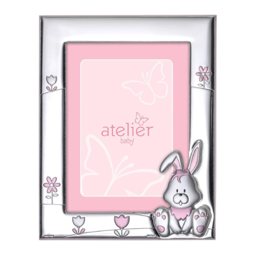 Cornice Portafoto Baby Rosa Atelier In Argento Con Coniglietto 3 - Verre Gioielli Cornice Portafoto Baby Rosa Atelier In Argento Con Coniglietto