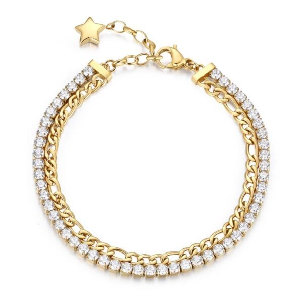 Bracciale Donna Brosway Doppio Filo In Acciaio Dorato Con Cristalli Bianchi 3 - Verre Gioielli Bracciale Donna Brosway Doppio Filo In Acciaio Dorato Con Cristalli Bianchi
