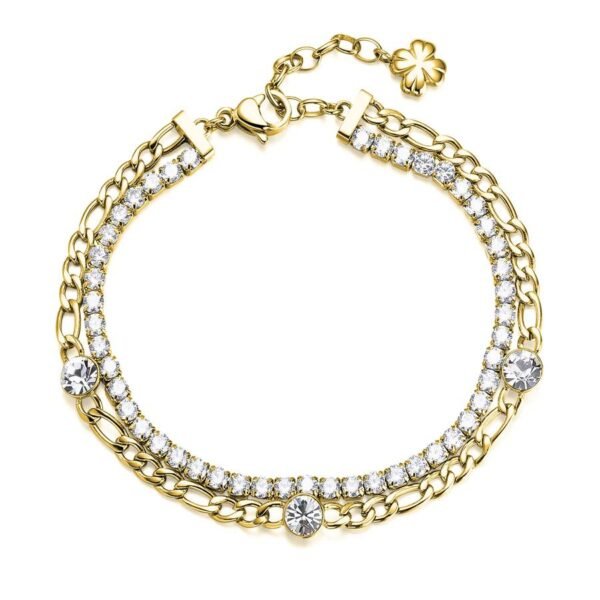 Bracciale Donna Brosway Doppio Filo In Acciaio Dorato Con Cristalli Bianchi 3 - Verre Gioielli Bracciale Donna Brosway Doppio Filo In Acciaio Dorato Con Cristalli Bianchi