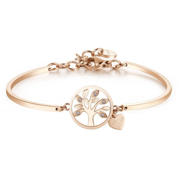 Bracciale Donna Brosway Semi Rigido In Acciaio Rosato E Albero Della Vita Con Cristalli Bianchi E Cuore