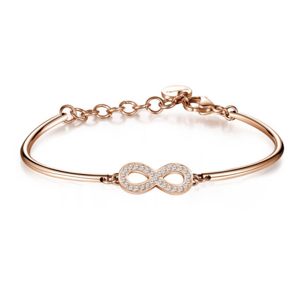 Bracciale Donna Brosway Semi Rigido In Acciaio Dorato Con Infinito E Zirconi Bianchi