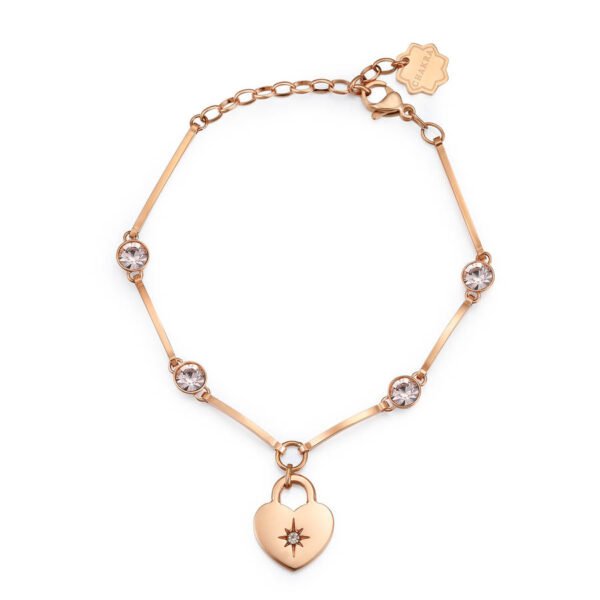 Bracciale Donna Brosway In Acciaio Rosato Con Cristalli Bianchi E Cuore
