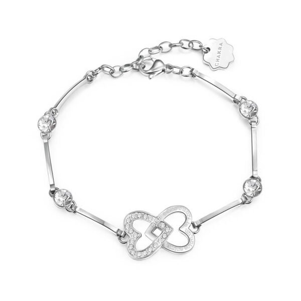 Bracciale Donna Brosway In Acciaio Rosato Con Cristalli Bianchi E Cuori Intrecciati