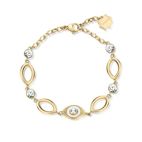 Bracciale Donna Brosway Semi Rigido In Acciaio Dorato Con Occhio E Cristalli Bianchi