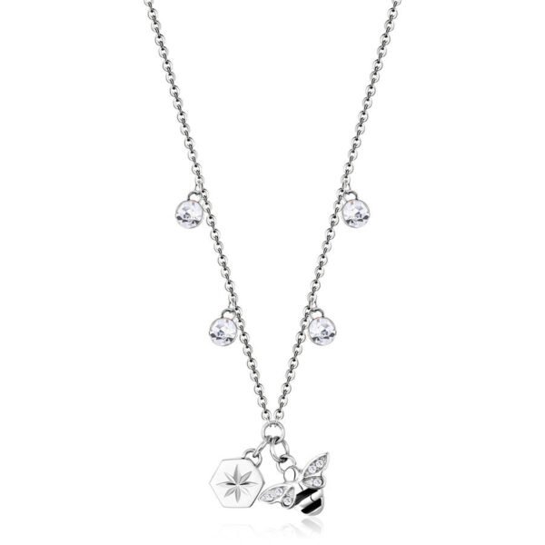 Collana Donna Brosway In Acciaio Con Cristalli Bianchi E Ape Pendente Con Zirconi