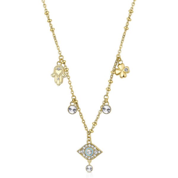 Collana Donna Brosway In Acciaio Dorato Con Occhio Pendente E Charms Con Zirconi Bianchi 3 - Verre Gioielli Collana Donna Brosway In Acciaio Dorato Con Occhio Pendente E Charms Con Zirconi Bianchi