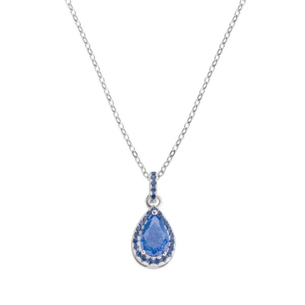 Collana Donna Amen In Argento 925 Con Creek Stone Azzurra A Goccia E Zirconi Blu
