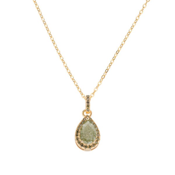 Collana Donna Amen In Argento 925 Dorato Con Creek Stone A Goccia E Zirconi Verde Oliva