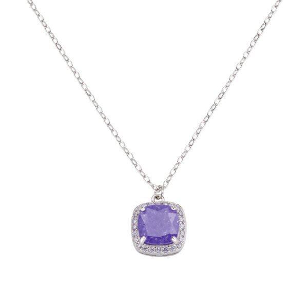 Collana Donna Amen In Argento 925 Con Creek Stone Viola Quadrato E Zirconi Bianchi