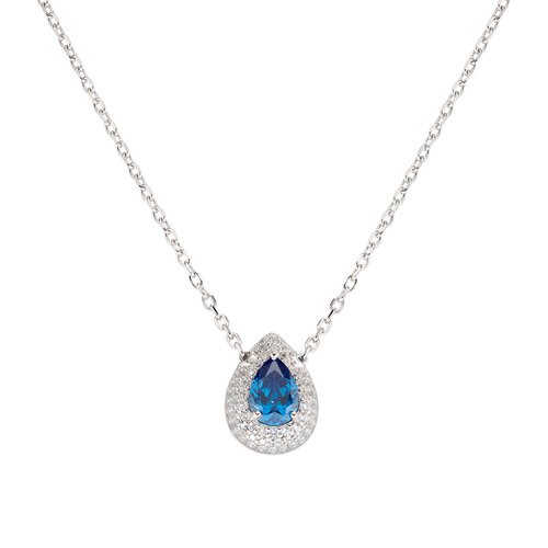 Collana Donna Amen In Argento 925 Con Pendente A Goccia Con Zircone Blu E Zirconi Bianchi 3 - Verre Gioielli Collana Donna Amen In Argento 925 Con Pendente A Goccia Con Zircone Blu E Zirconi Bianchi