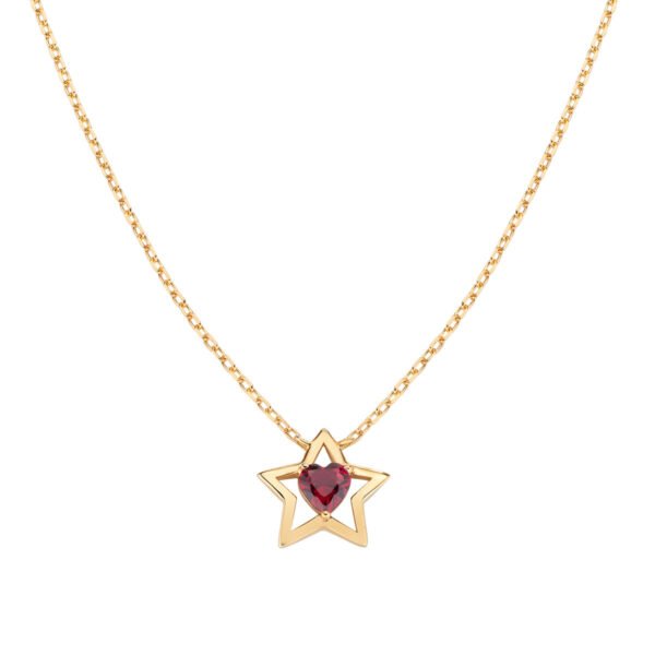 Collana Donna Amen In Argento 925 Dorato Con Stella E Zircone Rosso Rubino A Cuore 3 - Verre Gioielli Collana Donna Amen In Argento 925 Dorato Con Stella E Zircone Rosso Rubino A Cuore