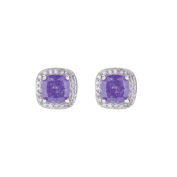 Orecchini Donna Amen In Argento 925 Con Creek Stone Viola Quadrata E Zirconi Bianchi