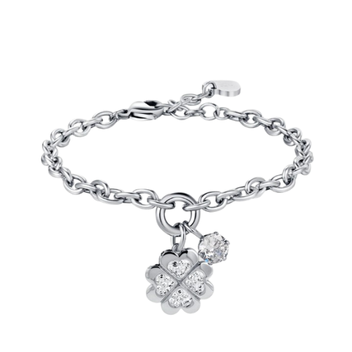 Bracciale Donna Luca Barra In Acciaio Con Quadrifoglio E Cristalli Bianchi 3 - Verre Gioielli Bracciale Donna Luca Barra In Acciaio Con Quadrifoglio E Cristalli Bianchi