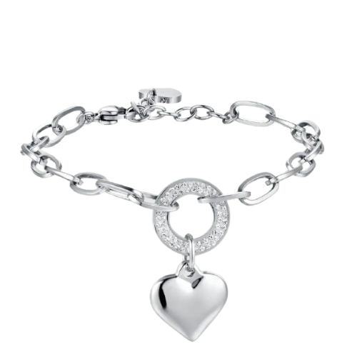 Bracciale Donna Luca Barra In Acciaio Con Cerchio Con Cristalli Bianchi E Cuore 3 - Verre Gioielli Bracciale Donna Luca Barra In Acciaio Con Cerchio Con Cristalli Bianchi E Cuore