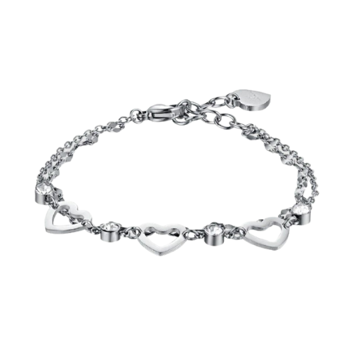 Bracciale Donna Luca Barra Multifilo In Acciaio Con Cuori Traforati E Cristalli Bianchi