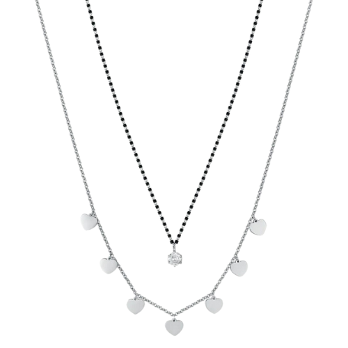 Collana Donna Luca Barra In Acciaio Doppio Filo Con Ip Nero E Cuori E Cristalli Bianchi 3 - Verre Gioielli Collana Donna Luca Barra In Acciaio Doppio Filo Con Ip Nero E Cuori E Cristalli Bianchi