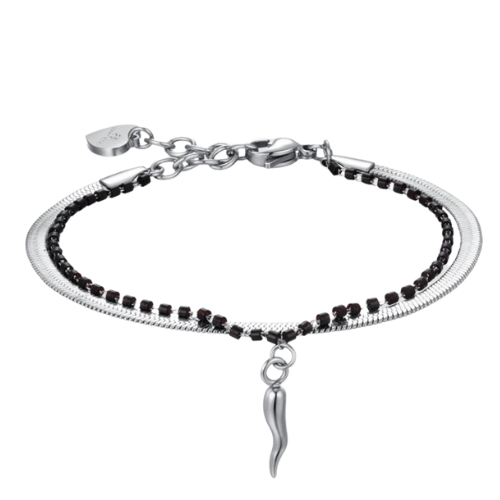 Bracciale Donna Luca Barra In Acciaio Con Elementi Neri E Cornetto 3 - Verre Gioielli Bracciale Donna Luca Barra In Acciaio Con Elementi Neri E Cornetto