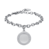 Bracciale Donna Luca Barra In Acciaio E Cristalli Bianchi Con Piastra Rotonda 2 - Verre Gioielli Bracciale Donna Luca Barra In Acciaio E Cristalli Bianchi Con Piastra Rotonda
