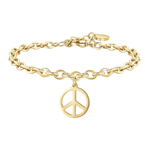 Bracciale Donna Luca Barra In Acciaio Dorato Con Simbolo Della Pace 3 - Verre Gioielli Bracciale Donna Luca Barra In Acciaio Dorato Con Simbolo Della Pace