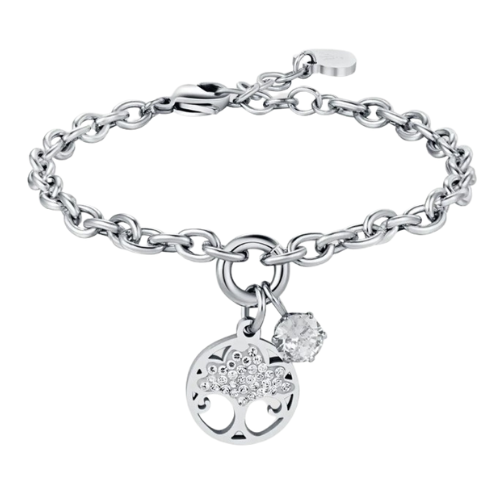 Bracciale Donna Luca Barra In Acciaio Con Albero Della Virtù E Cristalli Bianchi 3 - Verre Gioielli Bracciale Donna Luca Barra In Acciaio Con Albero Della Virtù E Cristalli Bianchi