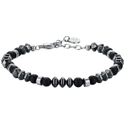 Bracciale Uomo Luca Barra Con Ematite Grigia E Pietre Nere E Elementi In Acciaio 3 - Verre Gioielli Bracciale Uomo Luca Barra Con Ematite Grigia E Pietre Nere E Elementi In Acciaio