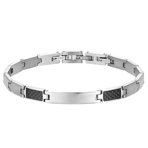 Bracciale Uomo Luca Barra In Acciaio Con Piastra E Elementi Neri