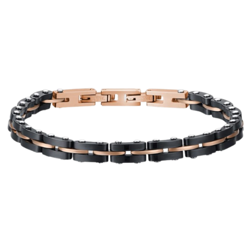 Bracciale Uomo Luca Barra In Acciaio Rosato E Ceramica Nera