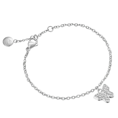 Bracciale Donna Luca Barra In Acciaio Con Farfalla E Cristalli Bianchi