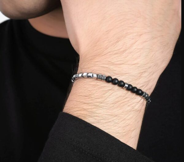 Bracciale Uomo Luca Barra In Acciaio Con Ematite Silver E Pietre Nere 3 Verre Gioielli - l'istituzione del gioiello