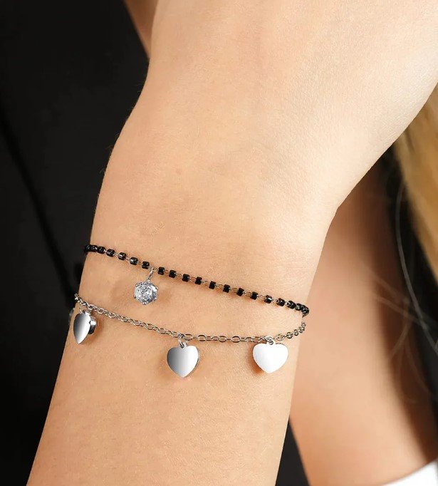 Bracciale Donna In Titanio Doppio Strato Con Cuore – Gioiello Antiossidante Con Sacchetto Porta Gioielli - 5