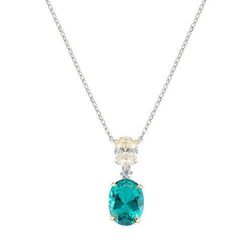 Collana Donna Amen In Argento 925 Con Zircone Celeste E Zirconi Gialli 3 - Verre Gioielli Collana Donna Amen In Argento 925 Con Zircone Celeste E Zirconi Gialli