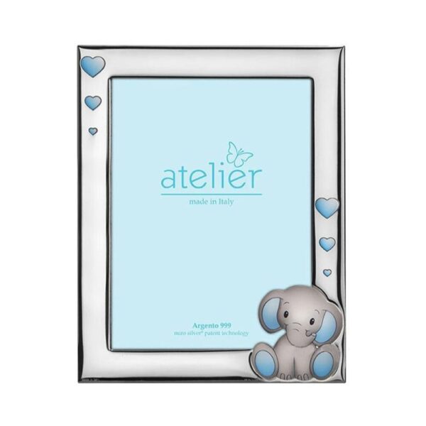 Cornice Portafoto Atelier Baby Celeste In Argento 999 Con Elefantino