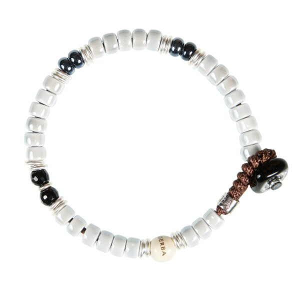 Bracciale Gerba In Macramè Fatto A Mano Con Pietre Bronzite, Occhio Di Tigre Rosso E Sodalite 8mm - Argento 925