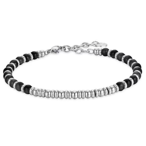 Bracciale Uomo Luca Barra In Acciaio Con Sfere In Agata Nera 3 - Verre Gioielli Bracciale Uomo Luca Barra In Acciaio Con Sfere In Agata Nera