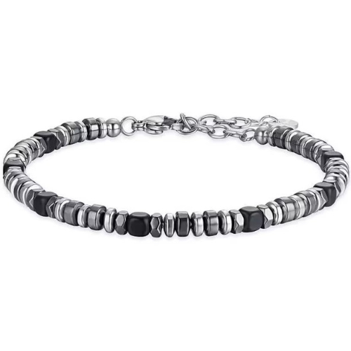Bracciale Uomo Luca Barra In Acciaio Con Ematite Nera 3 - Verre Gioielli Bracciale Uomo Luca Barra In Acciaio Con Ematite Nera